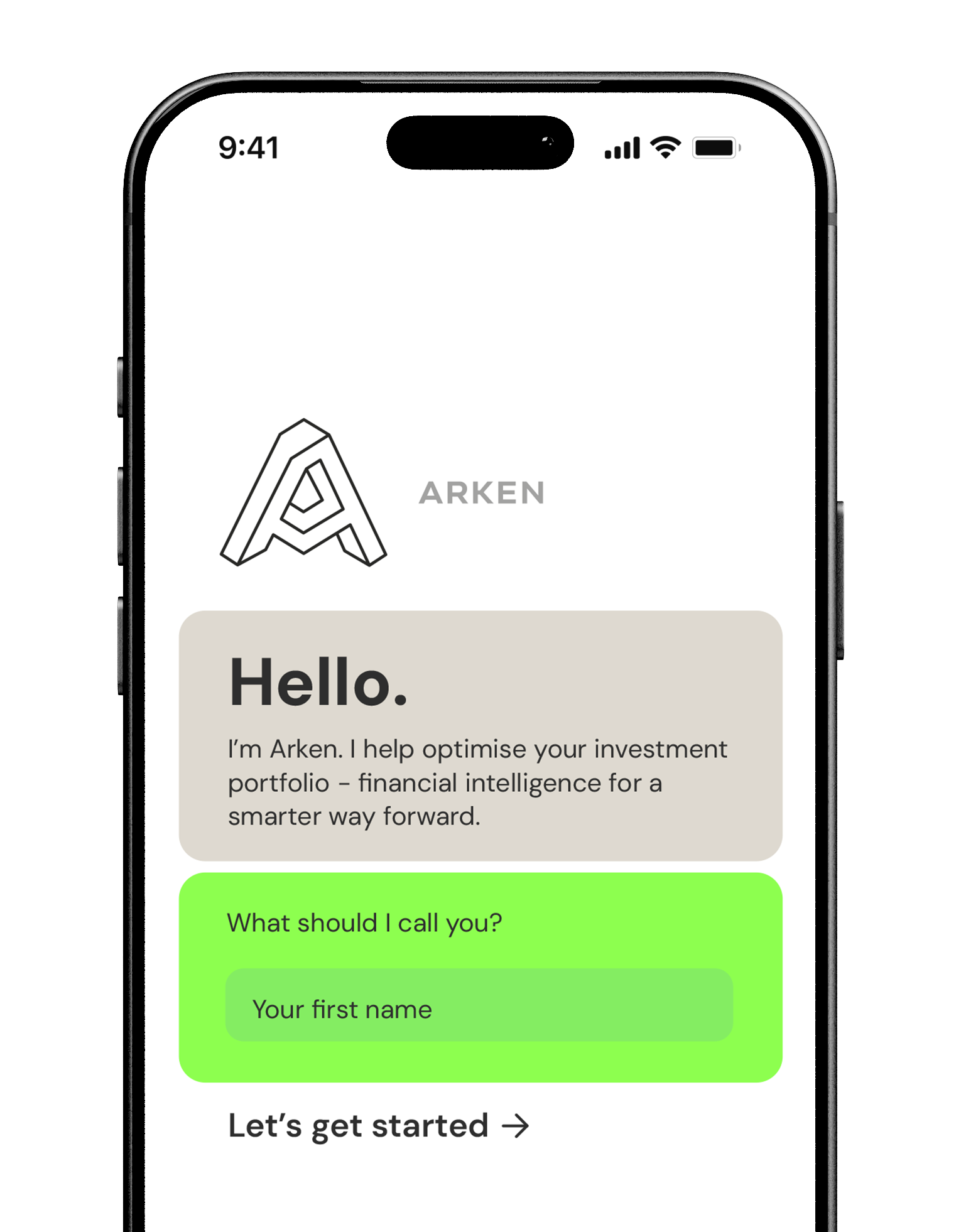 Arken app onboarding screen