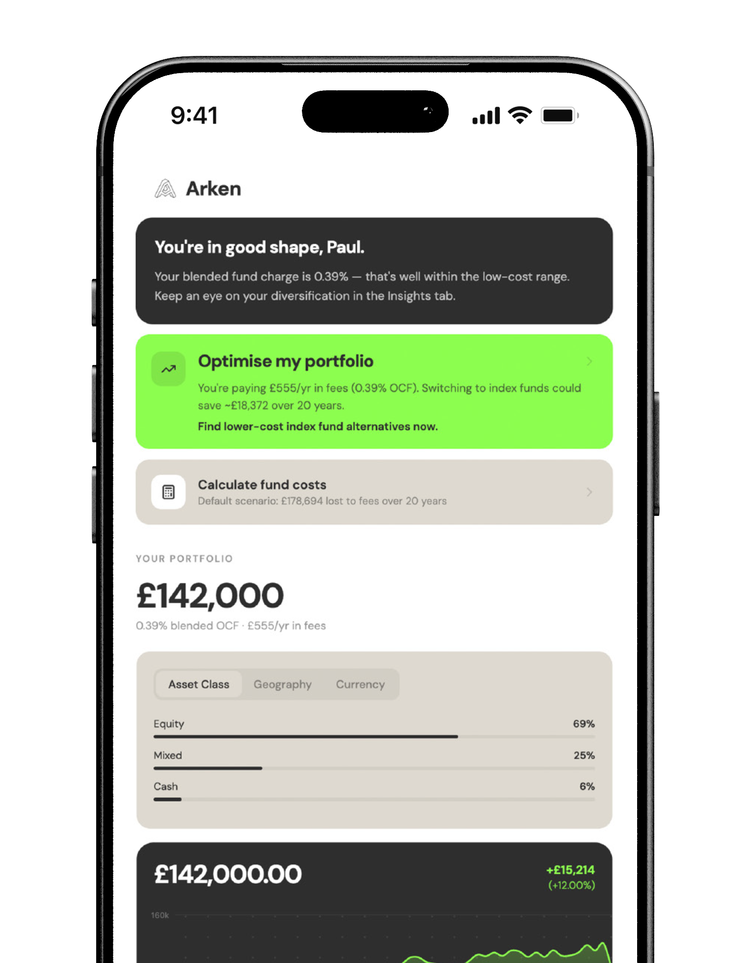 Arken home screen — complete portfolio overview